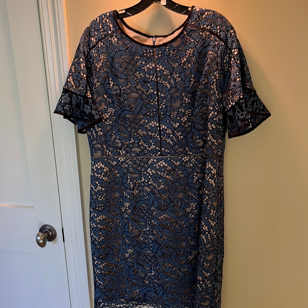 Shani blue dress with lace overlay